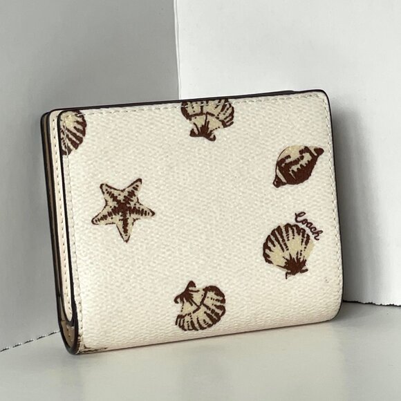 Coach Snap Wallet ID Shell Print CBO73 White Brown Small Billfold ORGPKG Charm - Picture 5 of 8